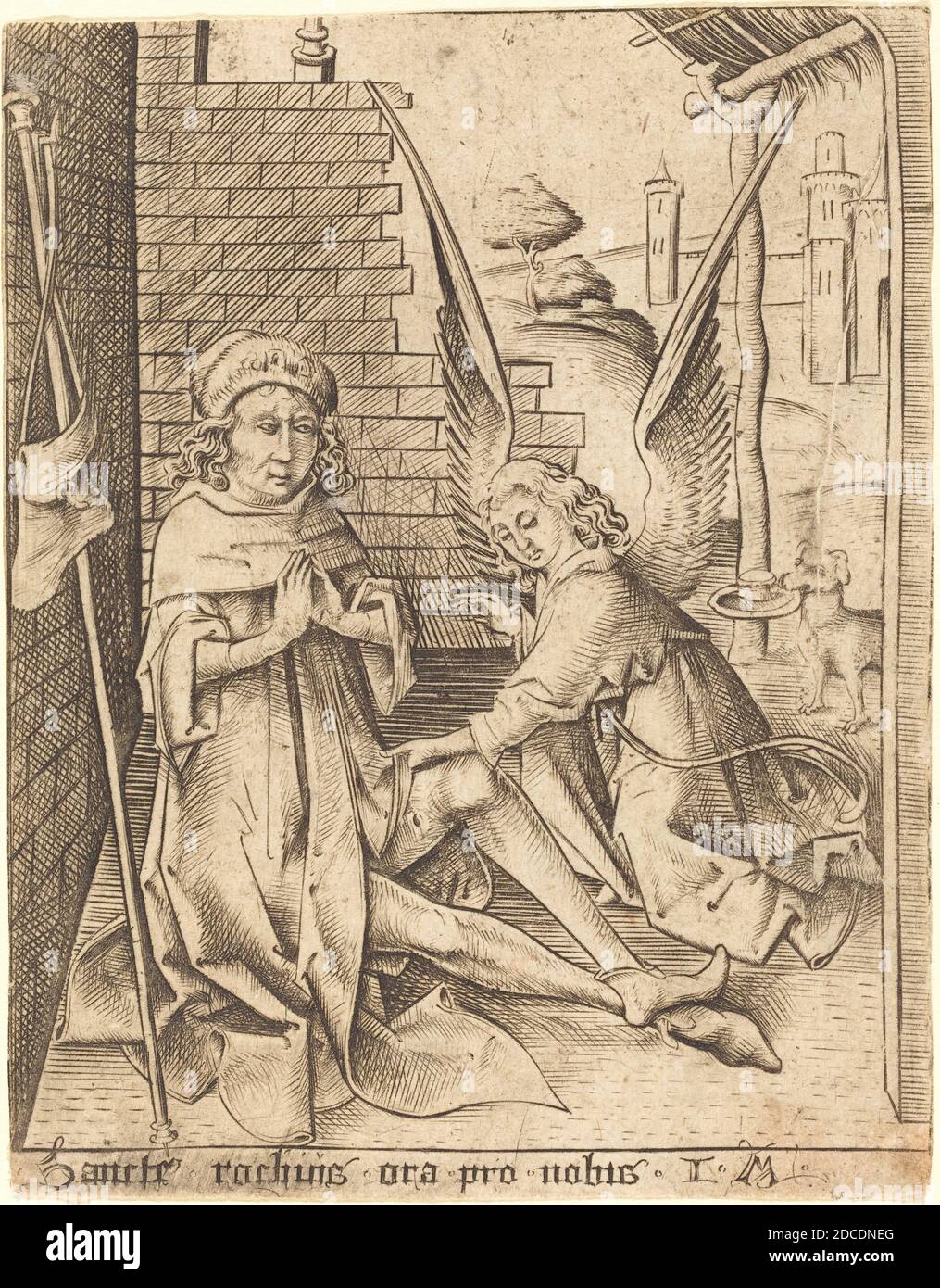 Israelhel van Meckenem, (Künstler), Deutsch, c. 1445 - 1503, Saint Roch, c. 1490/1500, Gravur Stockfoto