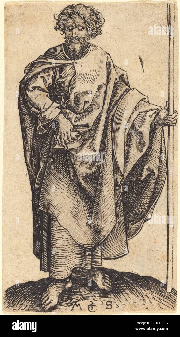 Martin Schongauer, (Künstler), Deutsch, c. 1450 - 1491, St. Thomas, Serie der zwölf Apostel, (Serie), c. 1480, Gravur Stockfoto