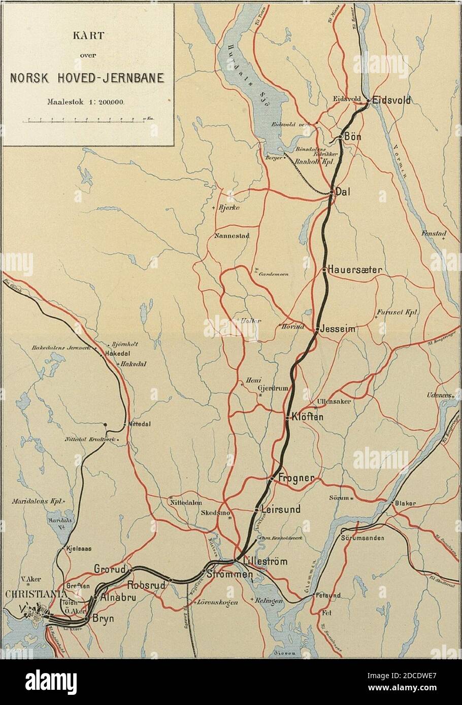 Kart über norsk hoved-jernbane. Stockfoto