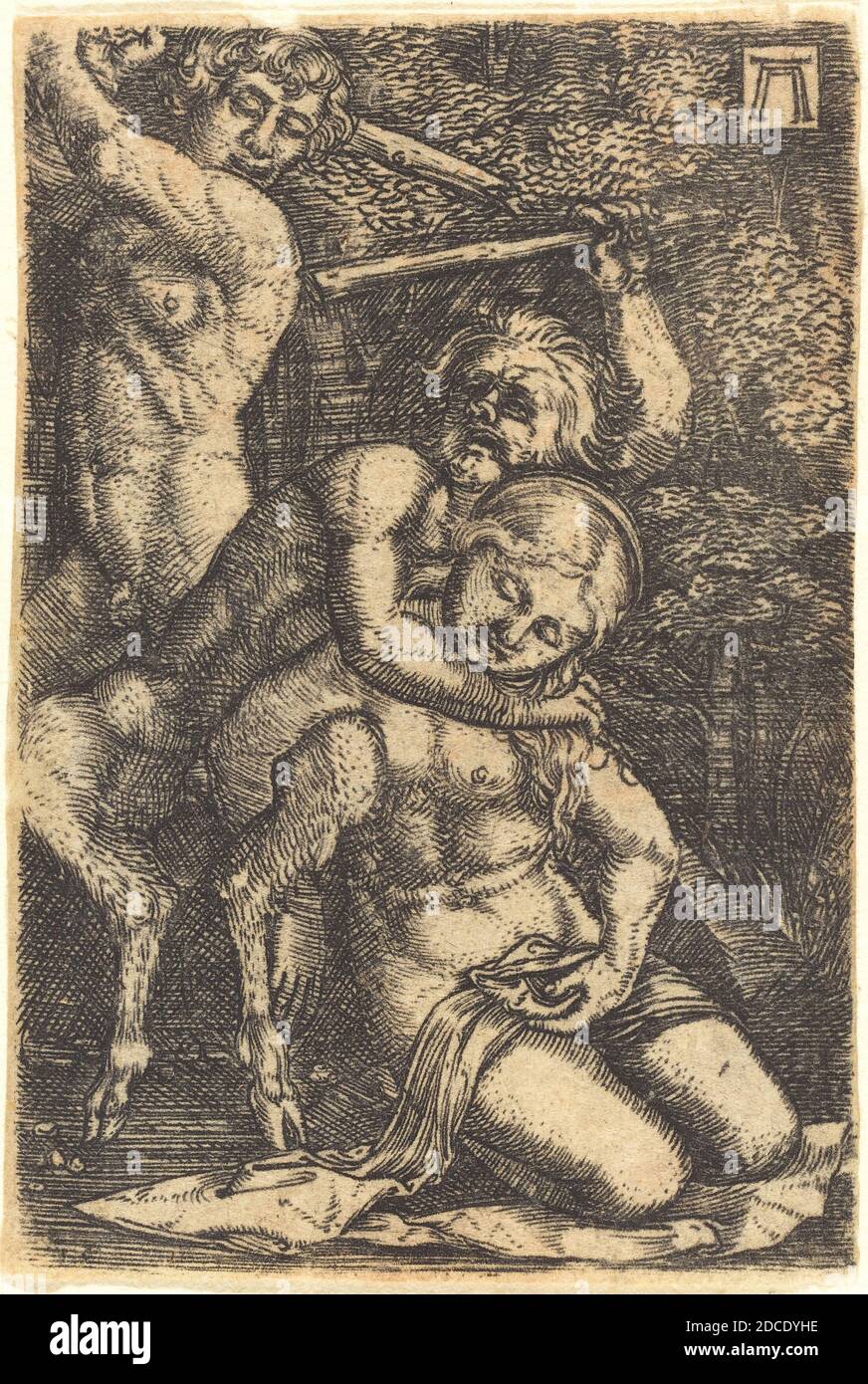 Albrecht Altdorfer, (Künstler), Deutsch, 1480 oder früher - 1538, zwei Satyrs kämpfen um eine Nymphe, c.. 1520/1525, Gravur Stockfoto