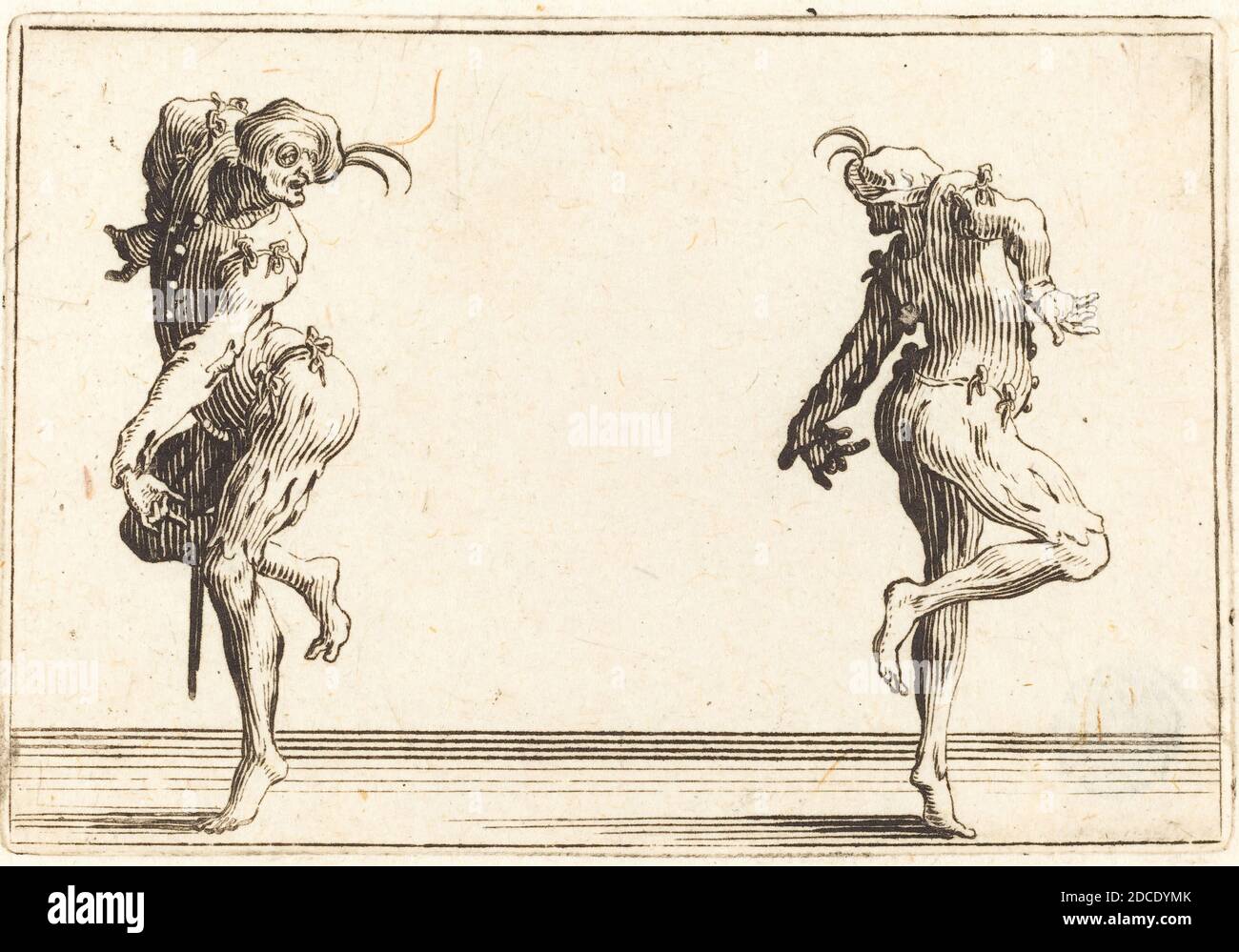 Jacques Callot, (Künstler), Französisch, 1592 - 1635, zwei Pantaloons Tanzen, Capricci (Nancy-Serie), (Serie), c. 1622, Ätzen Stockfoto