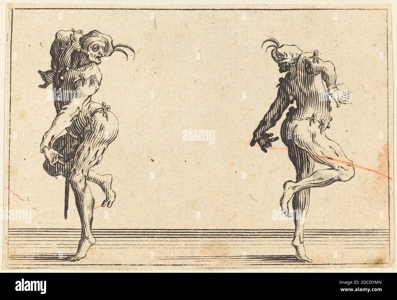 Jacques Callot, (Künstler), Französisch, 1592 - 1635, zwei Pantaloons Tanzen, Capricci (Nancy-Serie), (Serie), c. 1622, Ätzen Stockfoto