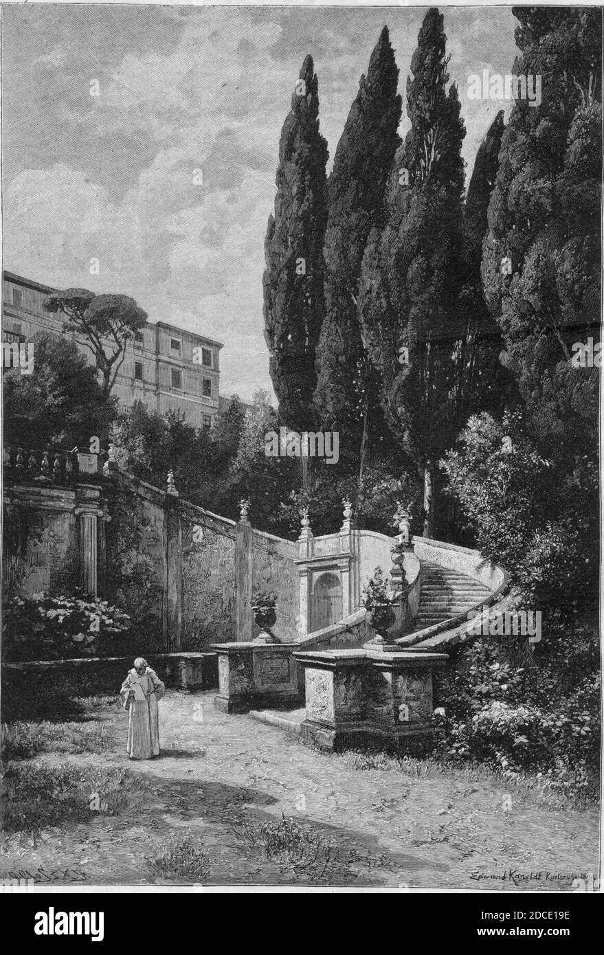 Kath. Illustratie 1894 Villa d'Este in der Nähe von Tivoli, von Edmund Kanoldt. Stockfoto