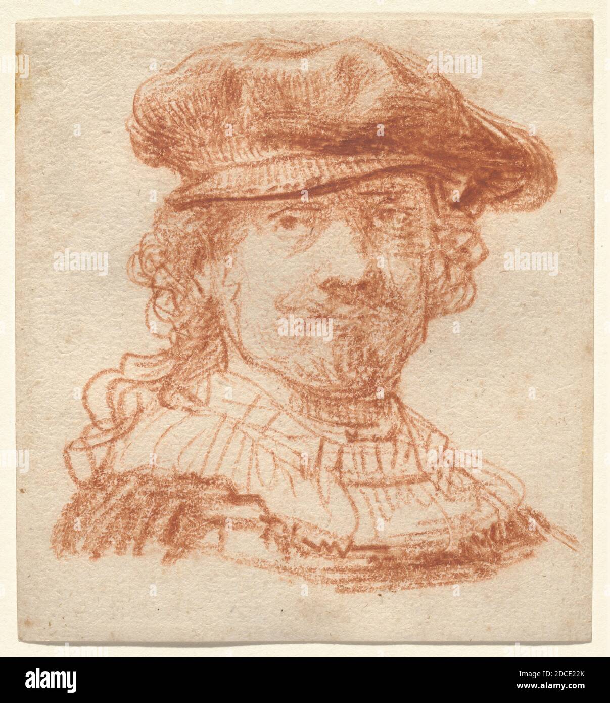 Rembrandt van Rijn, (Künstler), Niederländisch, 1606 - 1669, Selbstporträt, c. 1637, rote Kreide, insgesamt: 12.9 x 11.9 cm (5 1/16 x 4 11/16 Zoll Stockfoto