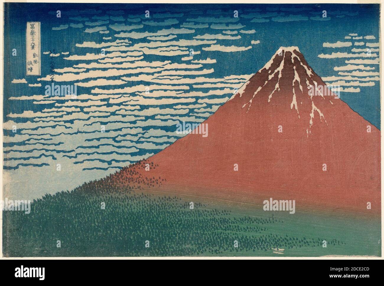 Katsushika Hokusai, herausgegeben von Nishimuraya Yohachi (Eijudō) - feiner Wind, klares Wetter (Gaifū kaisei), auch bekannt als Red Fuji, aus der Serie sechsunddreißig... Stockfoto
