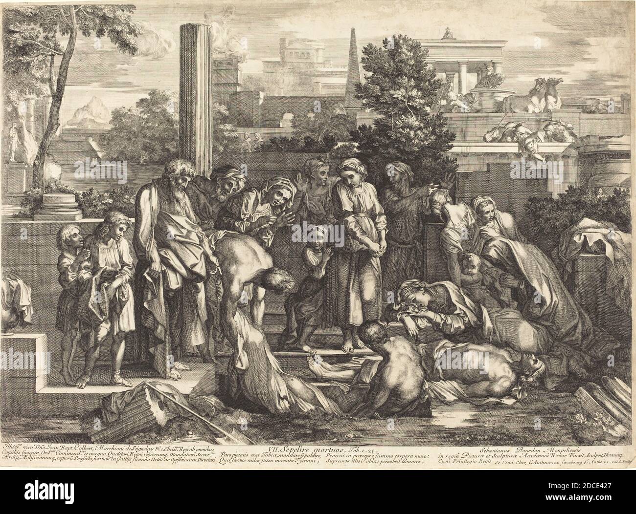 Sébastien Bourdon, (Künstler), französisch, 1616 - 1671, Sepelire mortuos, Seven Acts of Mercy, (Serie), 1665/1670, Gravur Stockfoto