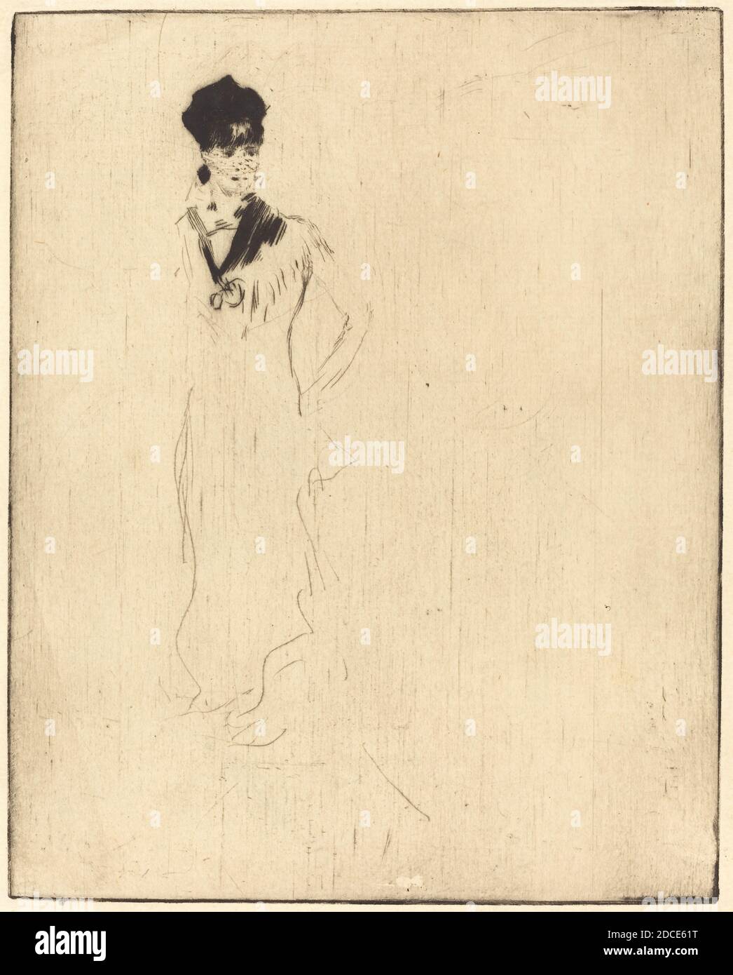 Norbert Goeneutte, (Künstler), französisch, 1854 - 1894, Skizze einer jungen Dame in Violet (Esquisse de jeune femme a la violette), Radierung und Trockenpunkt Stockfoto