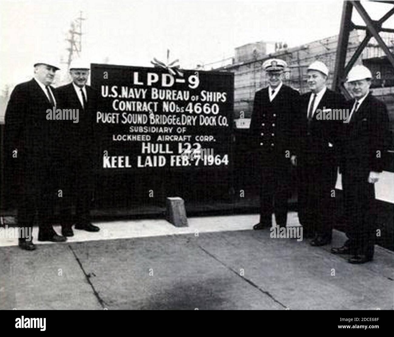 Kielverlegung der USS Denver (LPD-9) bei der Puget Sound Bridge & Dry Dock Company Seattle Washington (USA) am 7. Februar 1964. Stockfoto