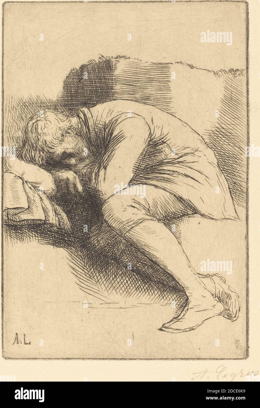 Alphonse Legros, (Künstler), französisch, 1837 - 1911, Sleeper (UN dormeur), Radierung Stockfoto