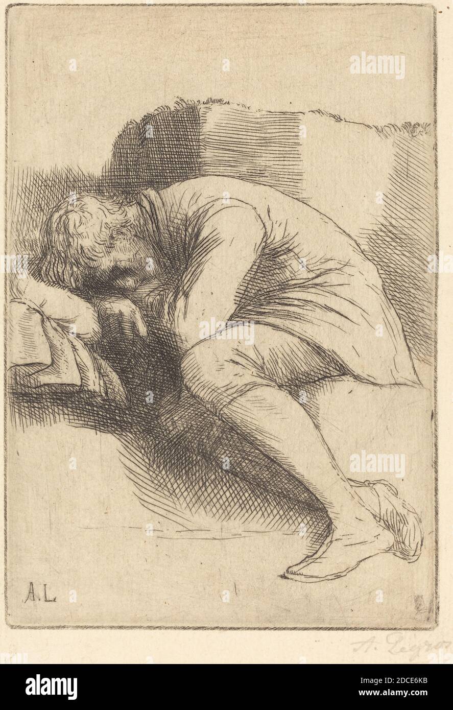 Alphonse Legros, (Künstler), französisch, 1837 - 1911, Sleeper (UN dormeur), Radierung Stockfoto