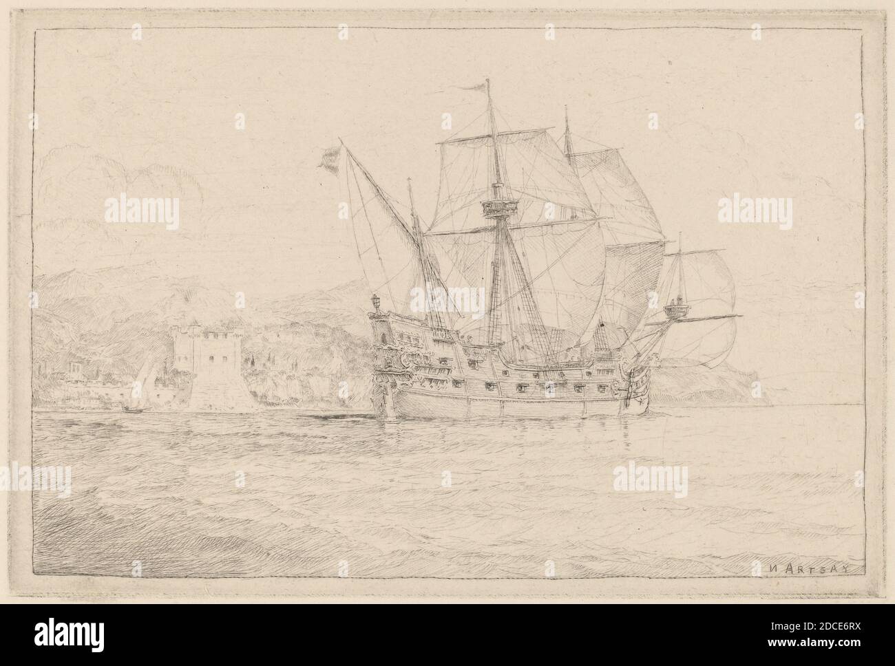 N. Artsay, (Künstler), Unbekannt, aktiv wohl 19. Jahrhundert, Schiff unter Segel, Gravur und Radierung Stockfoto