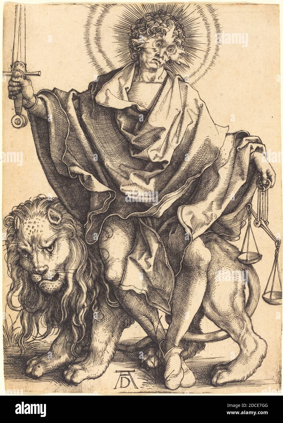 Albrecht Dürer, (Künstler), Deutsch, 1471 - 1528, Sol Iustitiae ('Sun der Gerechtigkeit'), c. 1499/1500, Gravur Stockfoto