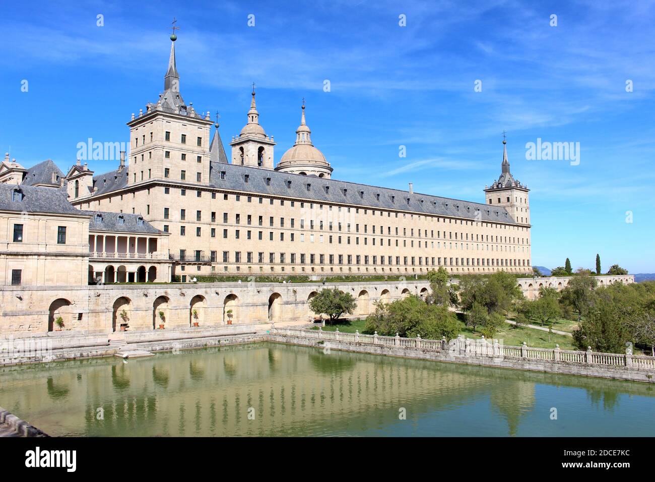 El Escorial, Blick von den Gärten Stockfoto