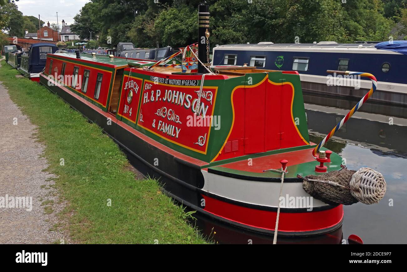 Kanalschiff auf dem Bridgewater Kanal, Narrowboat, Perch No4, HP Johnson, H&P Johnson, Familie, No68362 Stockfoto