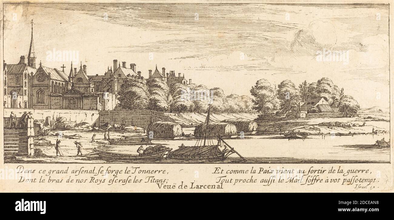 Israël Silvestre, (Künstler), französisch, 1621 - 1691, Vue de Larcenal, Les Lieux les Plvs Remarqivarides de Paris et des Virons: no.4, (Serie), 1655, Radierung Stockfoto