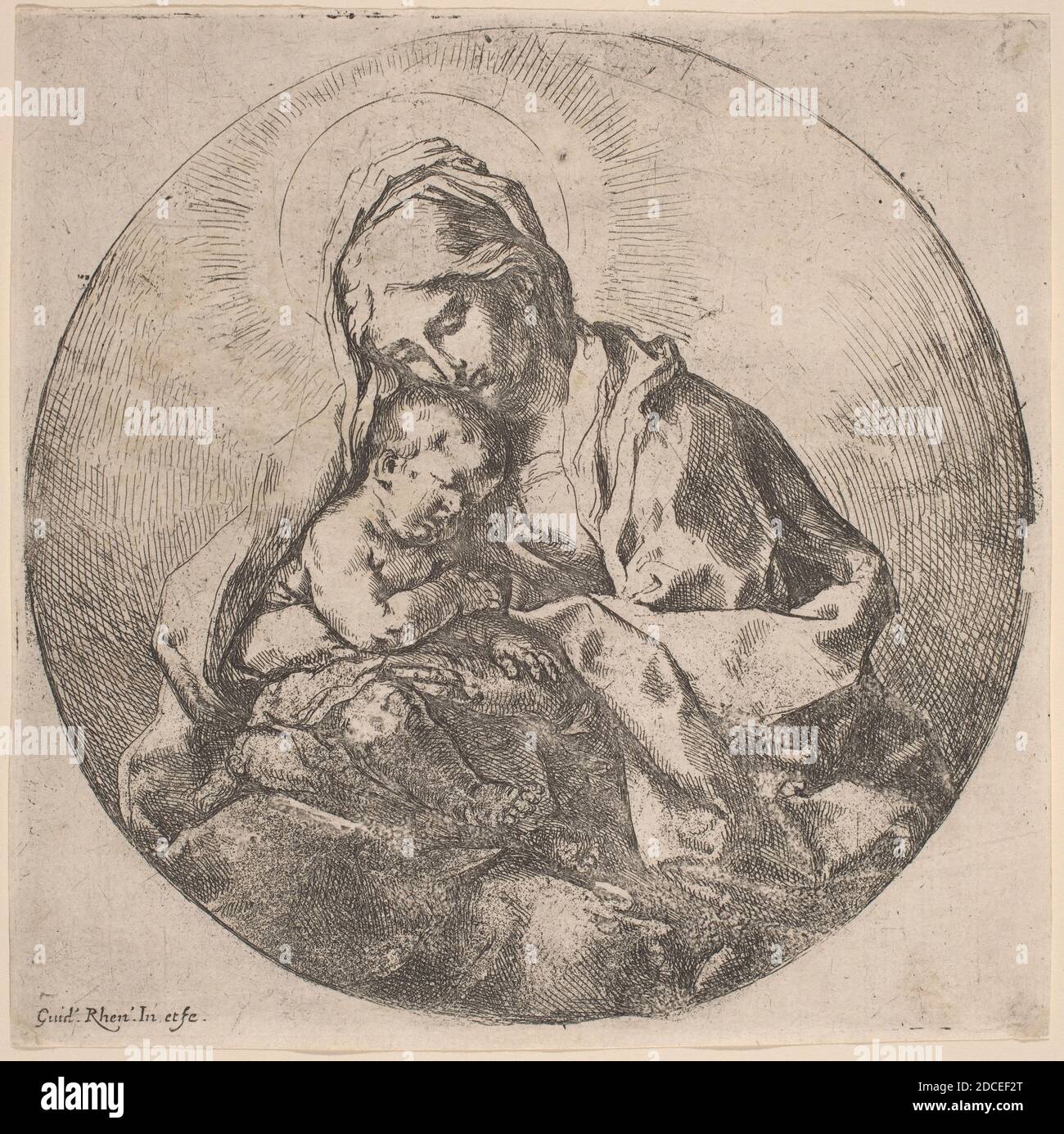 Guido Reni, (Künstler), Bolognese, 1575 - 1642, Jungfrau und Kind, Radierung Stockfoto