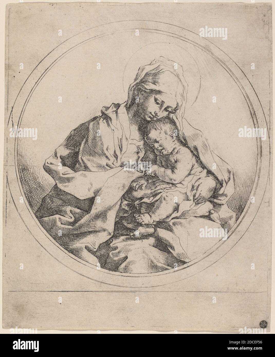 Guido Reni, (Künstler), Bolognese, 1575 - 1642, Jungfrau und Kind, Radierung Stockfoto