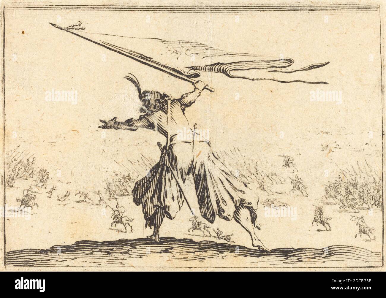 Jacques Callot, (Künstler), Französisch, 1592 - 1635, Standard Bearer, Capricci (Nancy-Serie), (Serie), c. 1622, Ätzen Stockfoto
