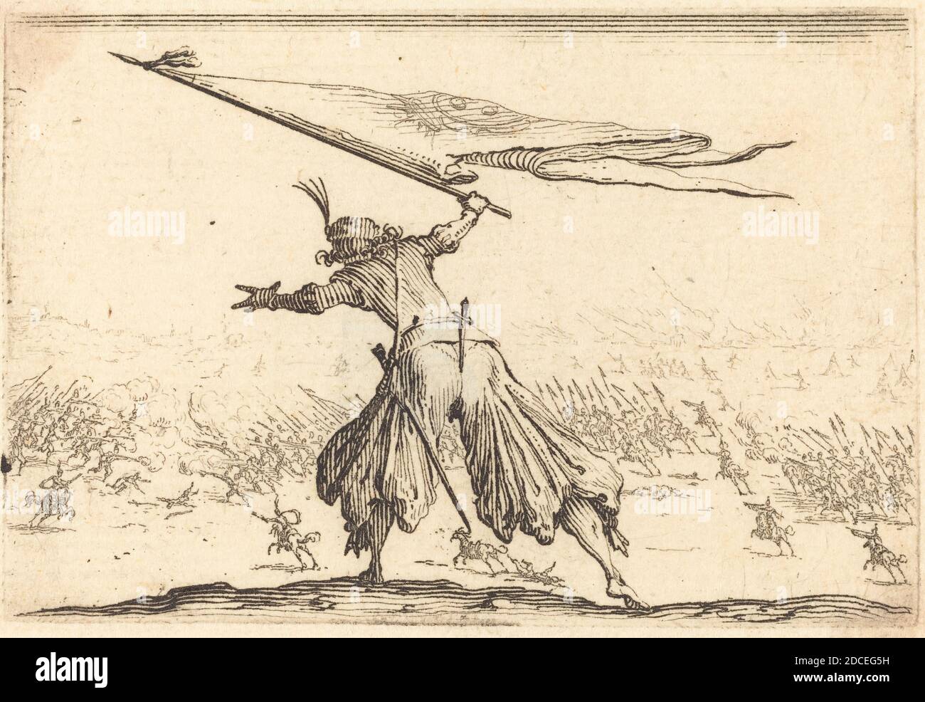 Jacques Callot, (Künstler), Französisch, 1592 - 1635, Standardträger, Capricci (Florenz-Serie), (Serie), c. 1617, Ätzen Stockfoto