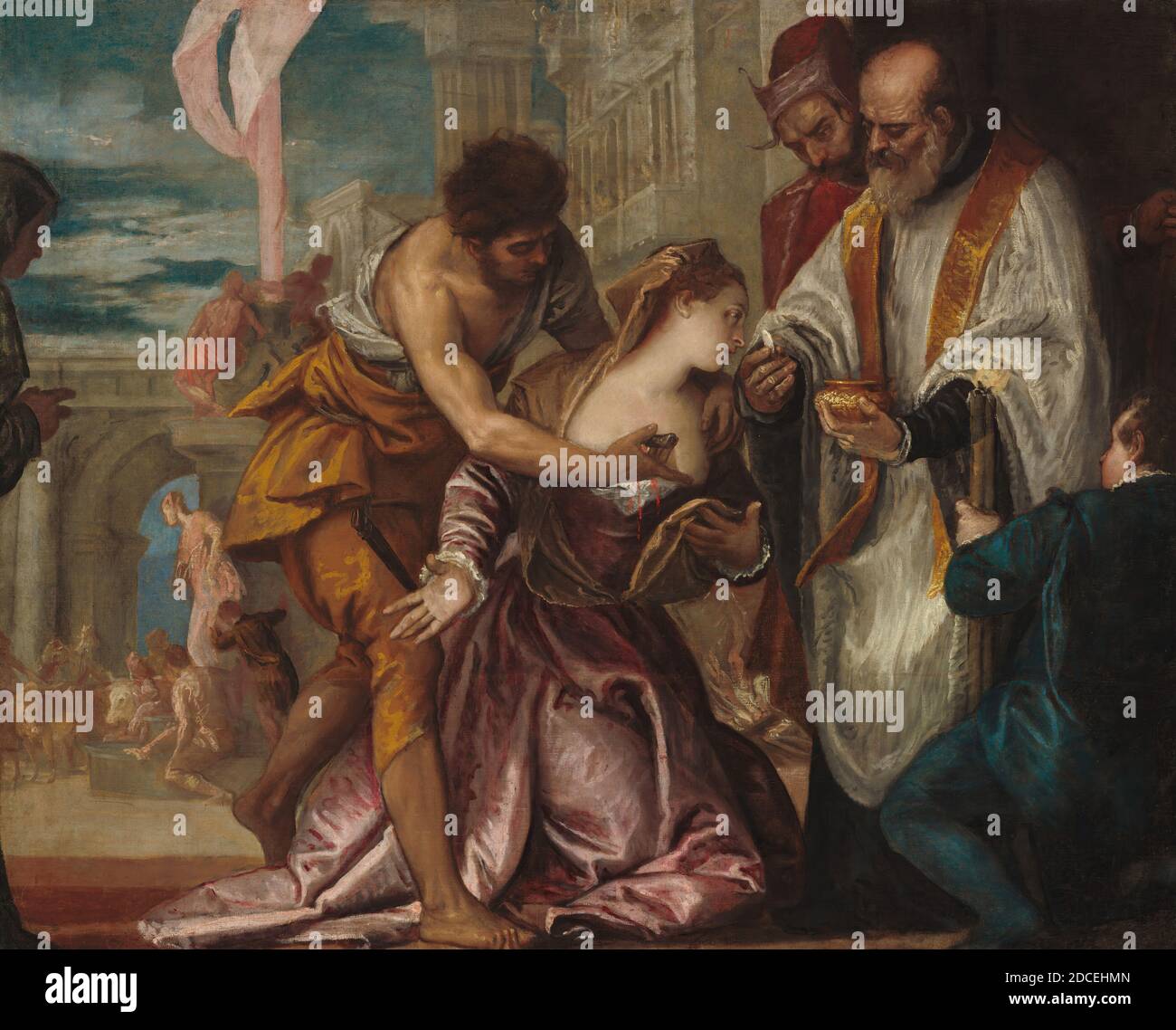 Veronese, (Maler), Venetian, 1528 - 1588, das Martyrium und die letzte Kommunion der heiligen Lucy, c. 1585/1586, Öl auf Leinwand, gesamt: 139.7 x 173.4 cm (55 x 68 1/4 Zoll), gerahmt: 189.2 x 222.6 x 7.5 cm (74 1/2 x 87 5/8 x 2 15/16 Zoll Stockfoto