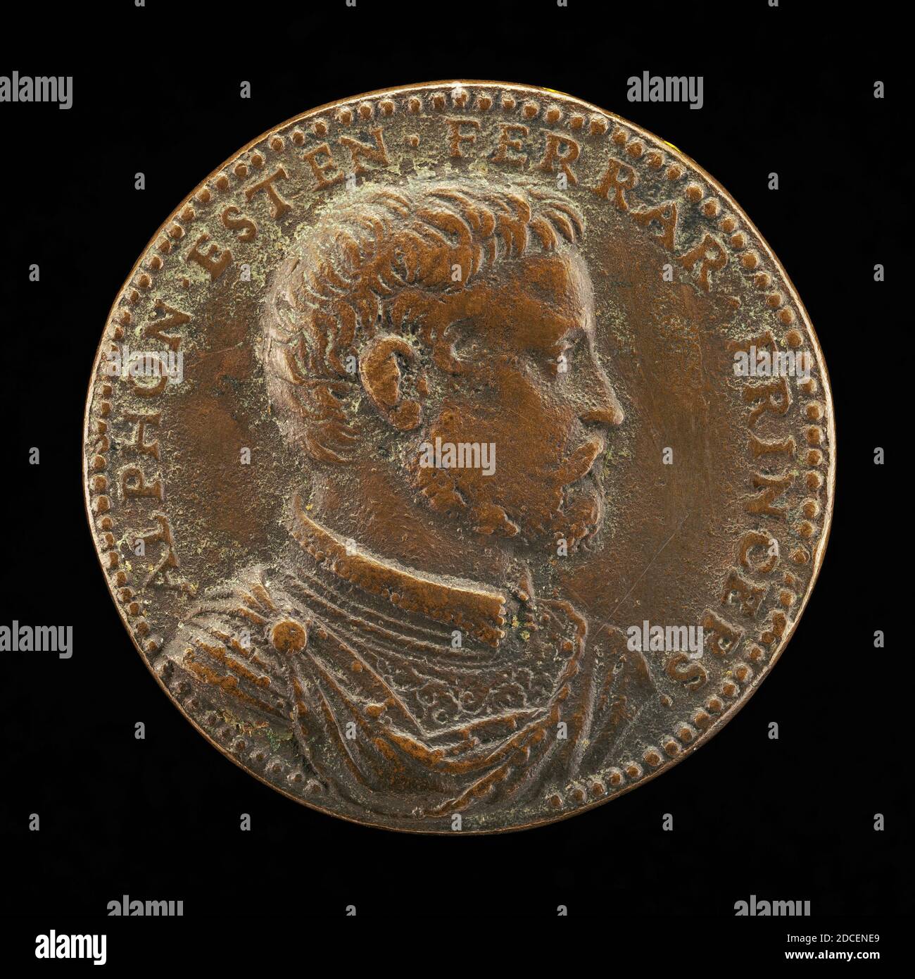 Domenico Poggini, (Künstler), Florentine, 1520 - 1590, Alfonso II. D'Este, 1533-1597, 5. Herzog von Ferrara 1559, 1552/1590, Bronze/Spätguss, Gesamtdurchmesser: 4.79 cm 7/8, Bruttogewicht: 40.02 gr (0.088 lb.), Achse: 12:00 Stockfoto