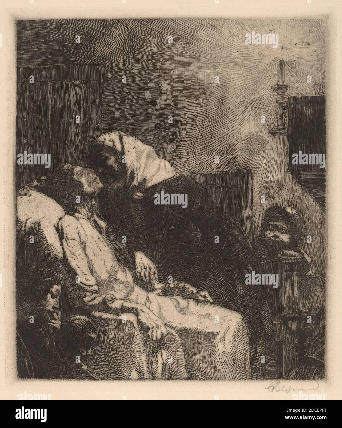 Albert Besnard, (Künstler), französisch, 1849 - 1934, The End (La Fin de Tout), 1883, Radierung in schwarz auf gedeckten Papier, Platte: 24.2 x 20.9 cm (9 1/2 x 8 1/4 Zoll), Blatt: 32.3 x 25.4 cm (12 11/16 x 10 Zoll Stockfoto