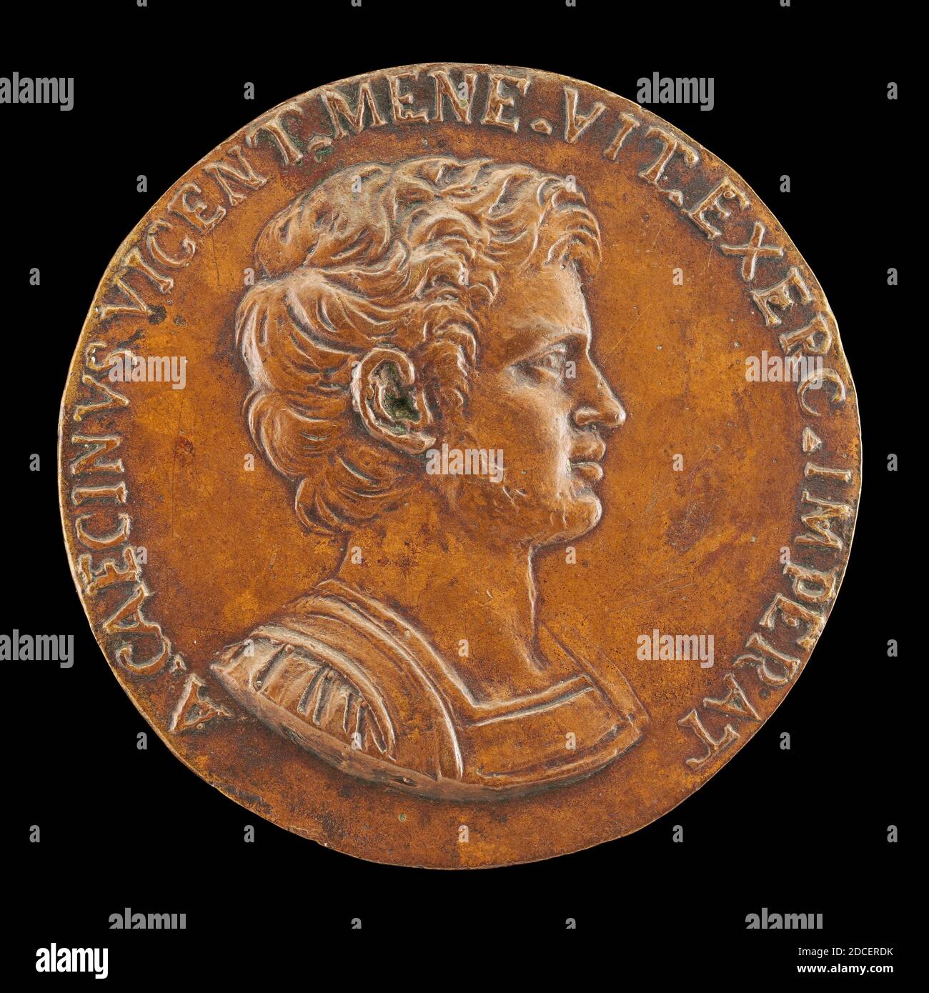 Camillo Mariani, (Künstler), Italienisch, 1556 - 1611, Aulus Caecina Alienus, General von Vitelius A.D. 68, Bronze, Gesamtdurchmesser: 5.03 cm, Bruttogewicht: 29.44 gr (0.065 lb.), Achse: 12:00 Stockfoto