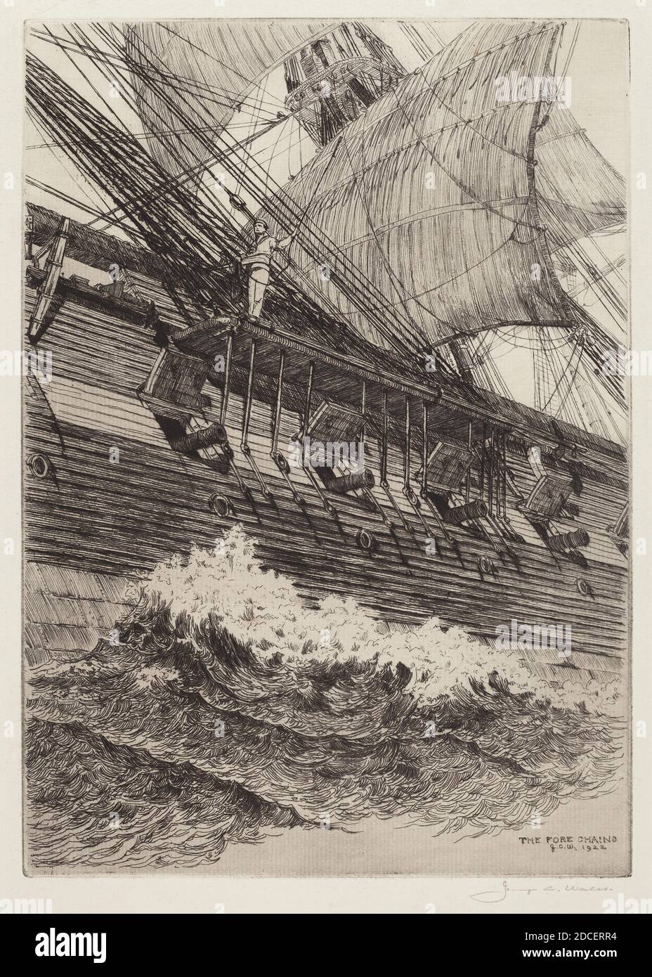 George Canning Wales, (Künstler), Amerikaner, 1868 - 1940, The Fore Chains, 1922, Radierung Stockfoto