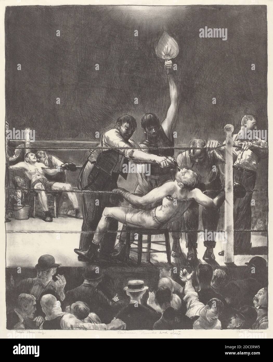 George Bellows, (Künstler), Amerikaner, 1882 - 1925, zwischen den Runden, klein, zweiter Stein, 1923, Lithographie in schwarz, Bild: 46.04 × 37.47 cm (18 1/8 × 14 3/4 in Stockfoto