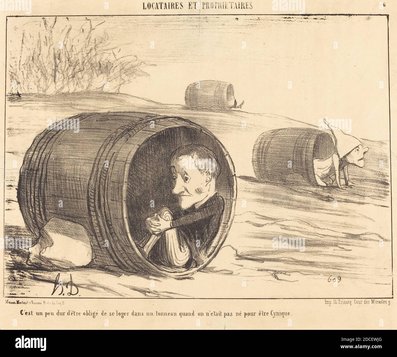 Honoré Daumier, (Künstler), Französisch, 1808 - 1879, C'est un peu dur d'être obligé, Locataires et Propriétaires (zweite Serie): pl.6, (Serie), 1854, Lithographie Stockfoto