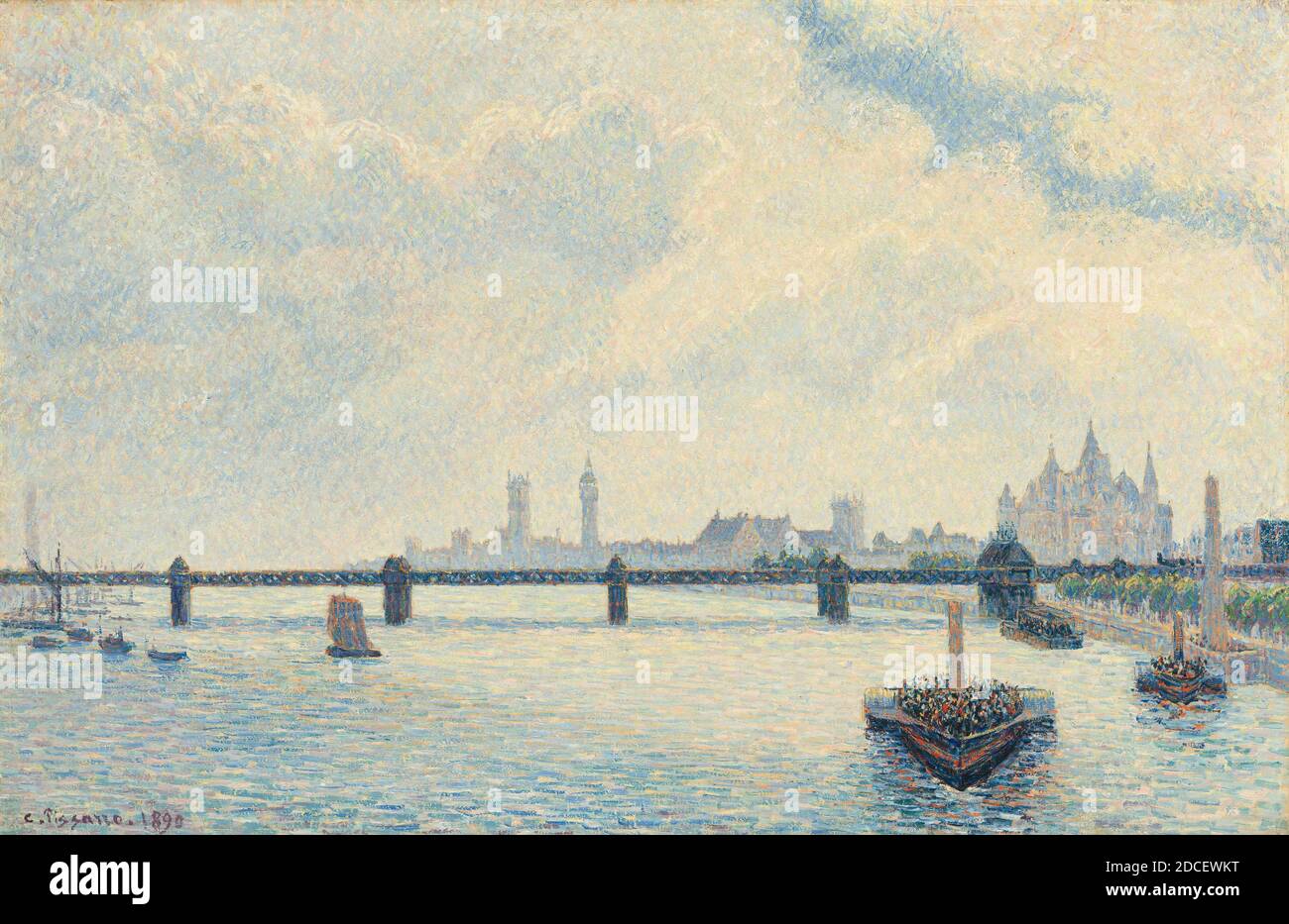 Camille Pissarro, (Künstler), Französisch, 1830 - 1903, Charing Cross Bridge, London, 1890, Öl auf Leinwand, insgesamt: 60 x 90 cm (23 5/8 x 35 7/16 Zoll), gerahmt: 71.8 x 104.1 x 4.1 cm (28 1/4 x 41 x 1 5/8 Zoll Stockfoto