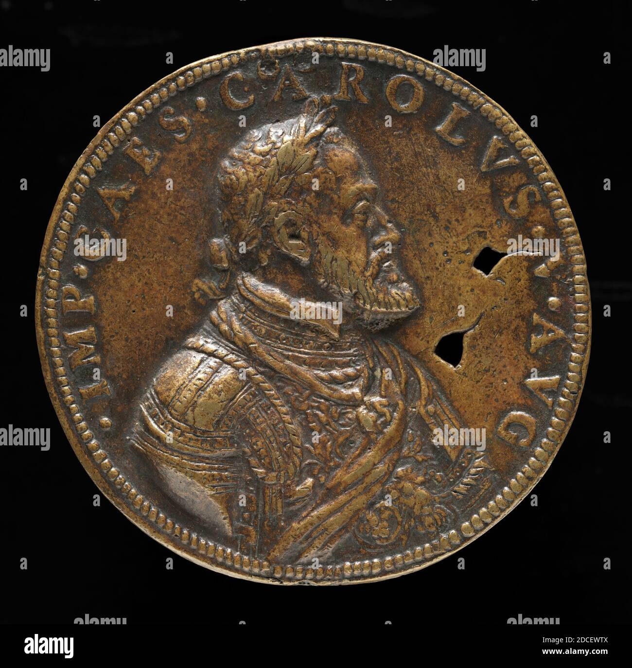 Leone Leoni, (Künstler), Milanese, c. 1509 - 1590, Karl V., 1500-1558, König von Spanien 1516-1556, Kaiser des Heiligen Römischen Reiches 1519, 1547 oder später, Bronze/Spätguss, Gesamtdurchmesser: 7.24 cm 7/8, Bruttogewicht: 73.99 g (0.163 lb.), Achse: 7:00 Stockfoto