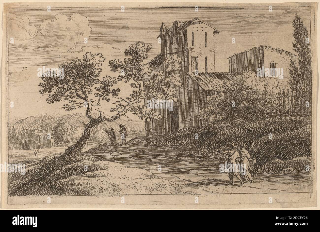 Herman van Swanevelt, (Künstler), Niederländisch, c. 1600 - 1655, The Bent Tree, zwölf Ansichten von Rom mit Widmung an Tallemant, (Serie), Radierung Stockfoto