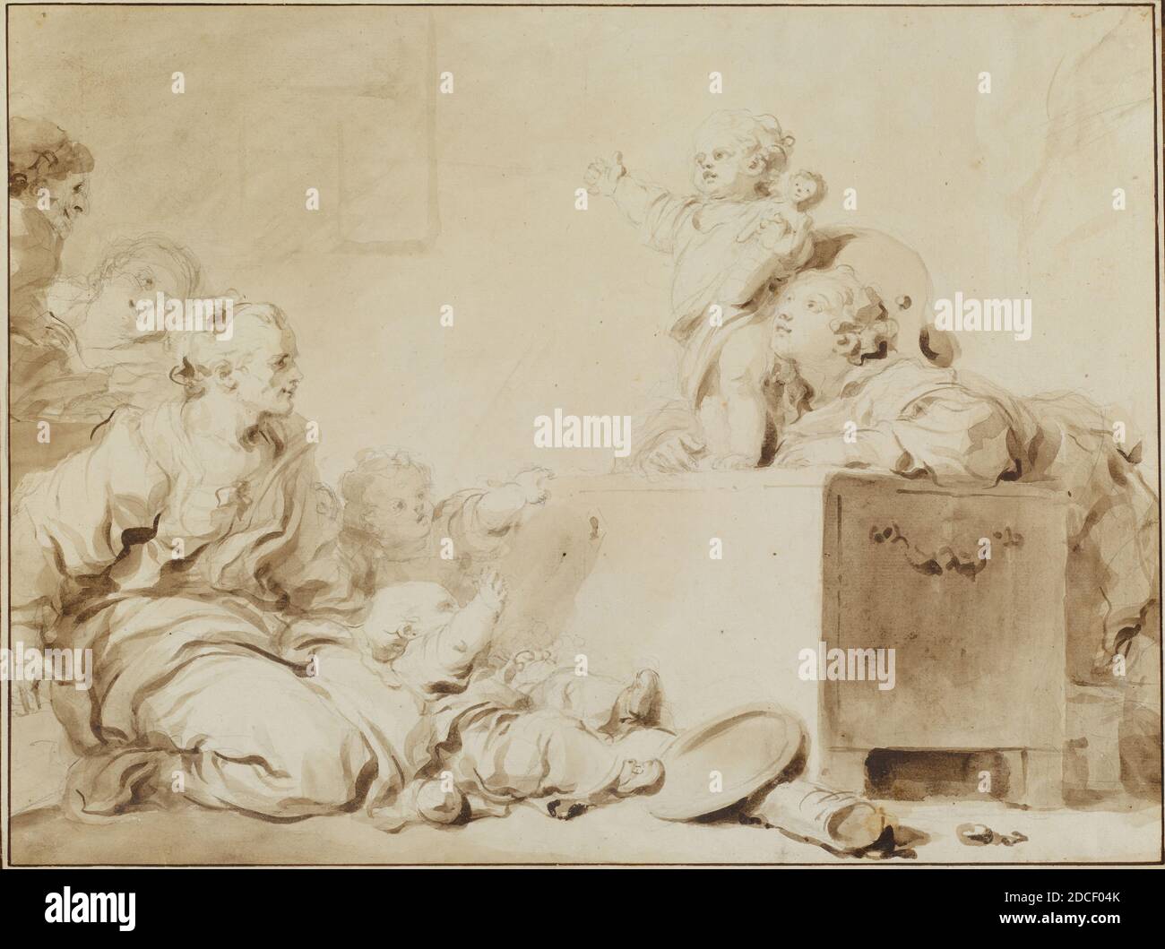 Jean Honoré Fragonard, (Künstler), französisch, 1732 - 1806, der kleine Prediger, Ende 1770er Jahre, braunes Wasch über schwarzer Kreide auf Büttenpapier, insgesamt: 34.9 x 46.7 cm (13 3/4 x 18 3/8 Zoll Stockfoto