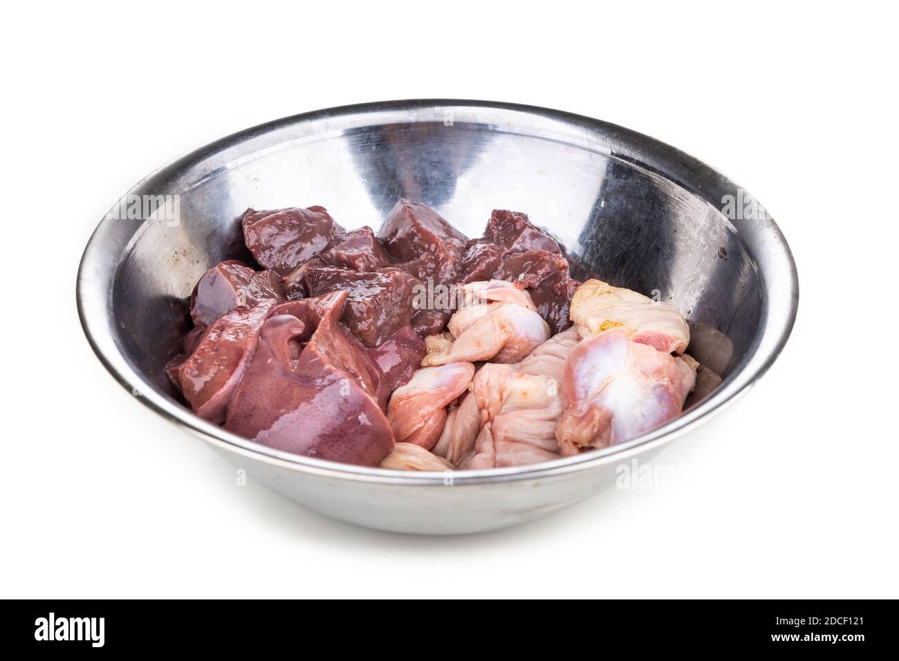 Zutaten von Barf Rohkost Rezept für Hunde enthält die nahrhafte Muskelmagen, Innereien und Leber, für eine gute Gesundheit Stockfoto