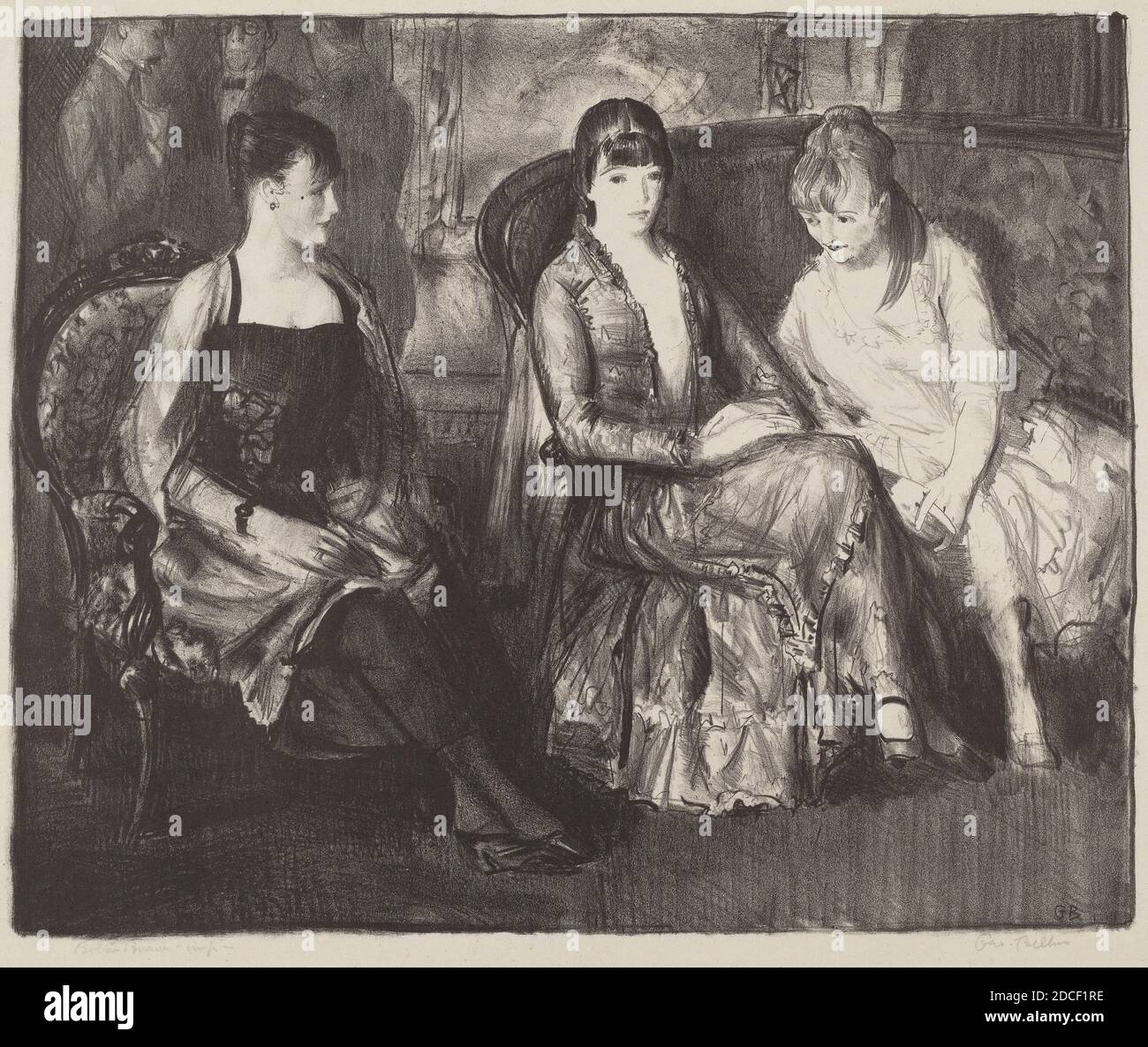 George Bellows, (Künstler), Amerikaner, 1882 - 1925, Elsie, Emma und Marjorie, zweiter Stein, 1921, Lithographie in Schwarz, Bild: 28.8 x 35.3 cm (11 5/16 x 13 7/8 Zoll), Blatt: 32.5 x 39.5 cm (12 13/16 x 15 9/16 Zoll Stockfoto