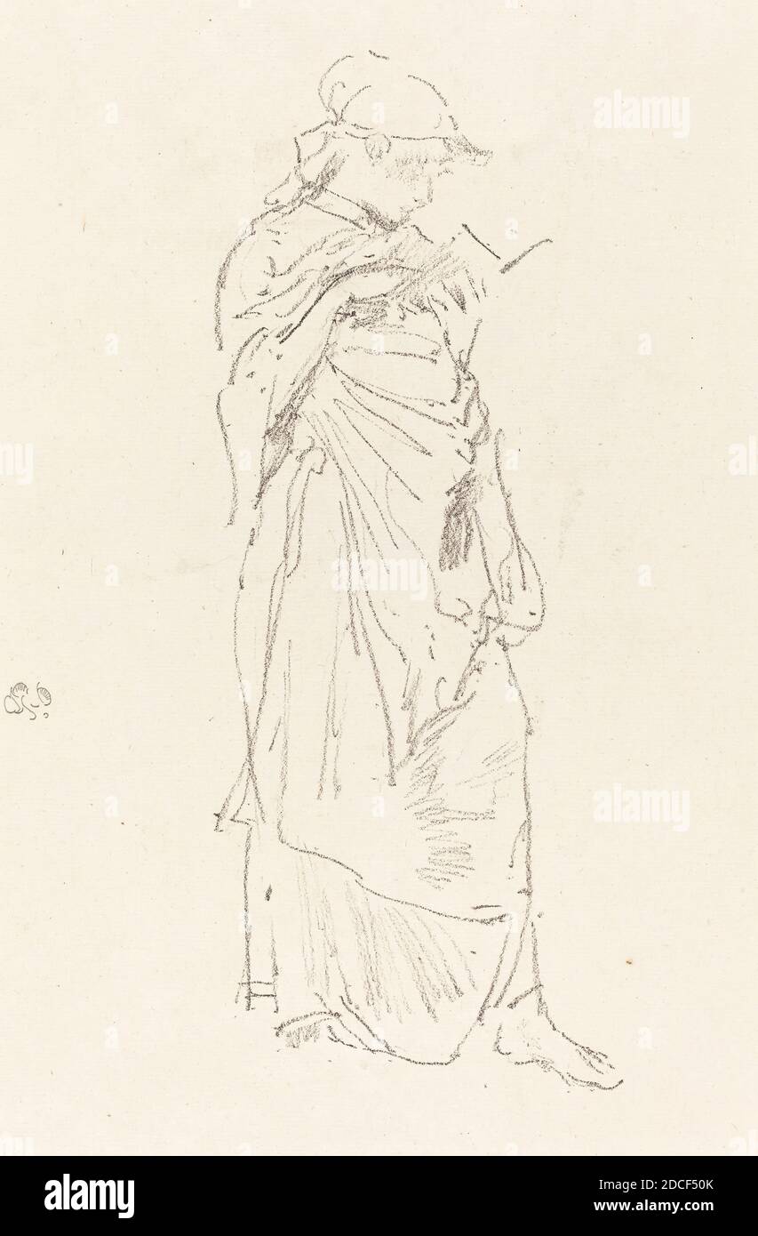 James McNeill Whistler, (Künstler), Amerikaner, 1834 - 1903, der Roman: Girl Reading, c. 1889, Lithographie in Schwarz auf auf Büttenpapier, auf Büttenpapier montiert, Bild: 19.9 × 7.9 cm (7 13/16 × 3 1/8 Zoll), Blatt: 28.2 × 21.6 cm (11 1/8 × 8 1/2 Zoll Stockfoto