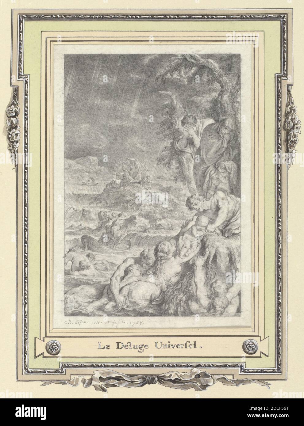 Charles Eisen, (Künstler), Französisch, 1720 - 1778, die große Flut, Album mit Zeichnungen & Drucken zu 'Les Metamorphoses d'Ovide', (Serie), 1765, Graphit auf Pergament, Bild: 13.4 x 8.9 cm (5 1/4 x 3 1/2 Zoll Stockfoto