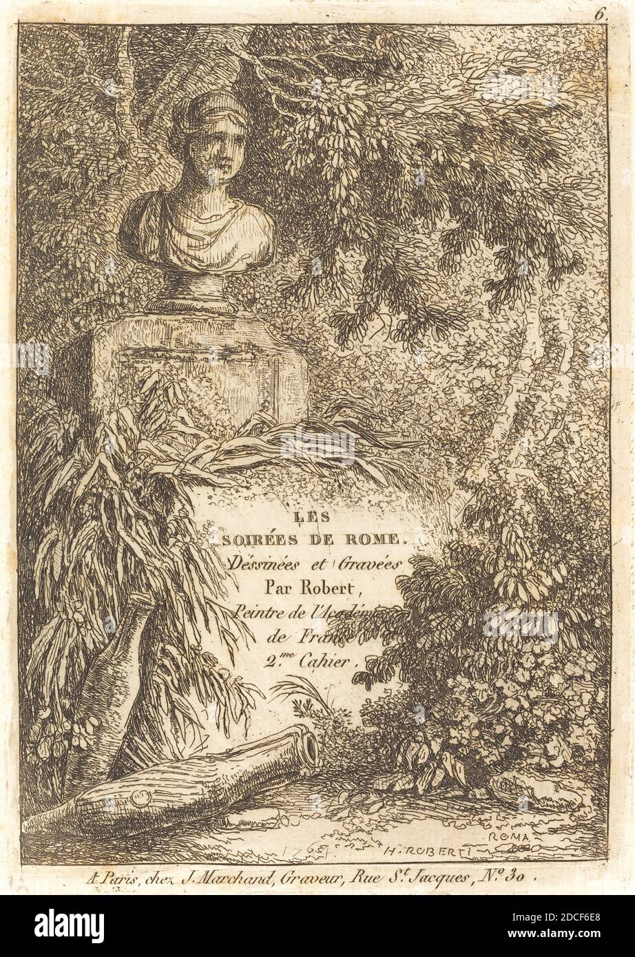 Hubert Robert, (Künstler), Französisch, 1733 - 1808, The Portrait Bust, Les Soirees de Rome (Abende in Rom):pl.6, (Serie), Radierung Stockfoto