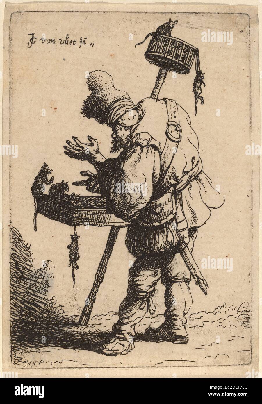 Johannes van Vliet, (Künstler), Holländer, geb. 1610, Ratte Catcher, Bettler, (Serie), 1632, Radierung, Platte: 9.3 x 6.4 cm (3 11/16 x 2 1/2 Zoll), Blatt: 9.7 x 6.8 cm (3 13/16 x 2 11/16 Zoll Stockfoto