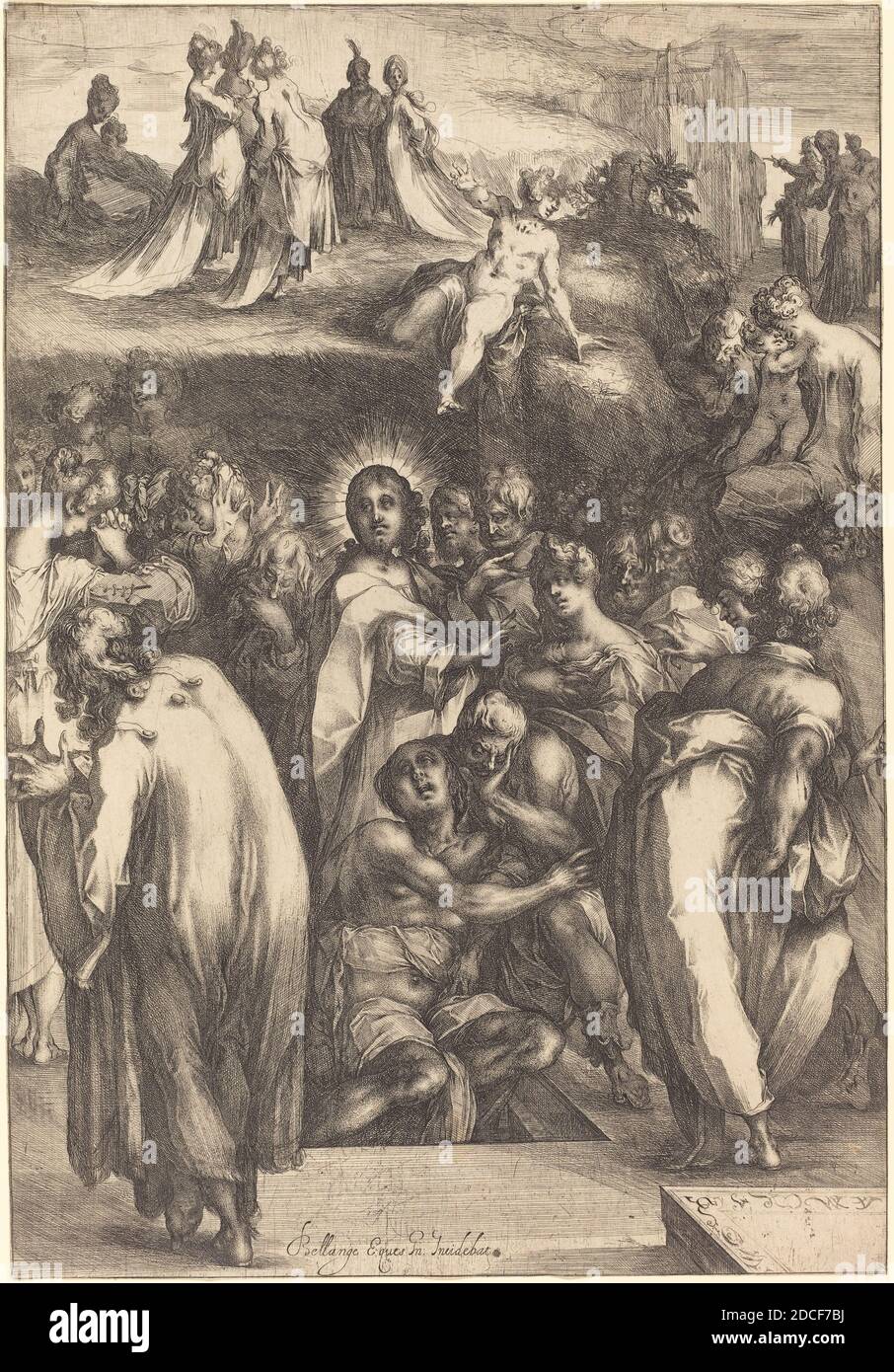 Jacques Bellange, (Künstler), Französisch, c. 1575 - 1616, die Auferweckung des Lazarus, Radierung auf Büttenpapier Stockfoto