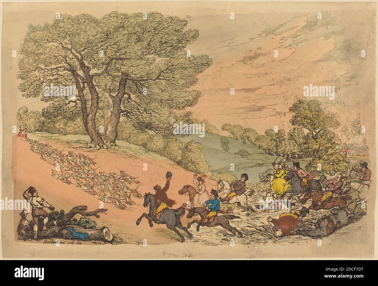 Thomas Rowlandson, (Künstler), britisch, 1756 - 1827, The Hunt, 1808, handkolorierte Radierung Stockfoto