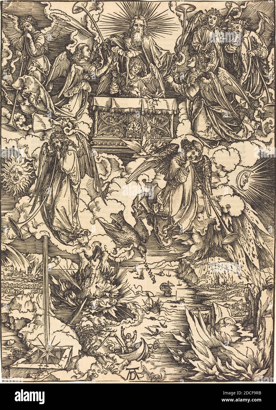 Albrecht Dürer, (Künstler), Deutsch, 1471 - 1528, die sieben Engel mit den Trompeten, die Apokalypse, (Serie), wahrscheinlich c. 1496/1498, Holzschnitt Stockfoto