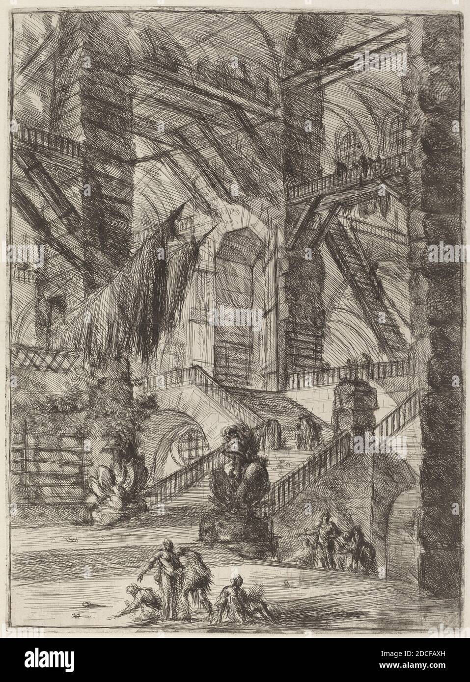 Giovanni Battista Piranesi, (Künstler), Venetian, 1720 - 1778, The Staircase with Trophies, Carceri (1. Auflage, 2. Auflage), (Serie), erschienen 1750/1758, Radierung, Gravur Stockfoto