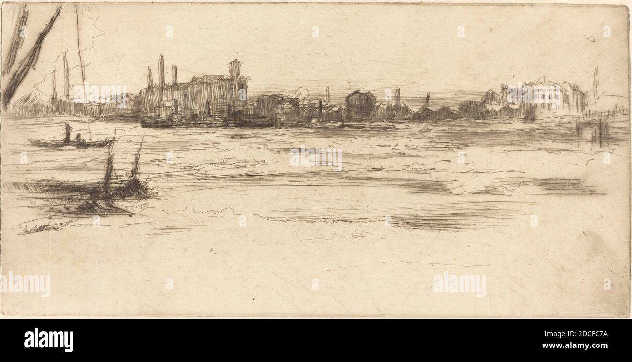 James McNeill Whistler, (Künstler), Amerikaner, 1834 - 1903, The Troubled Thames, c. 1875, Ätzen Stockfoto