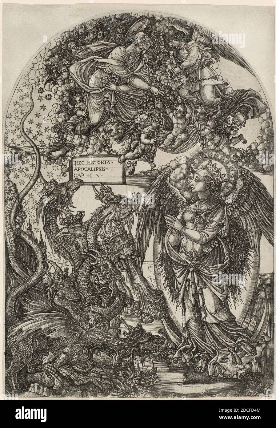 Jean Duvet, (Künstler), Französisch, 1485 - c. 1570, die Frau bekleidet mit der Sonne, L'Apocalypse figurée, (Serie), 1546/1556, Gravur Stockfoto