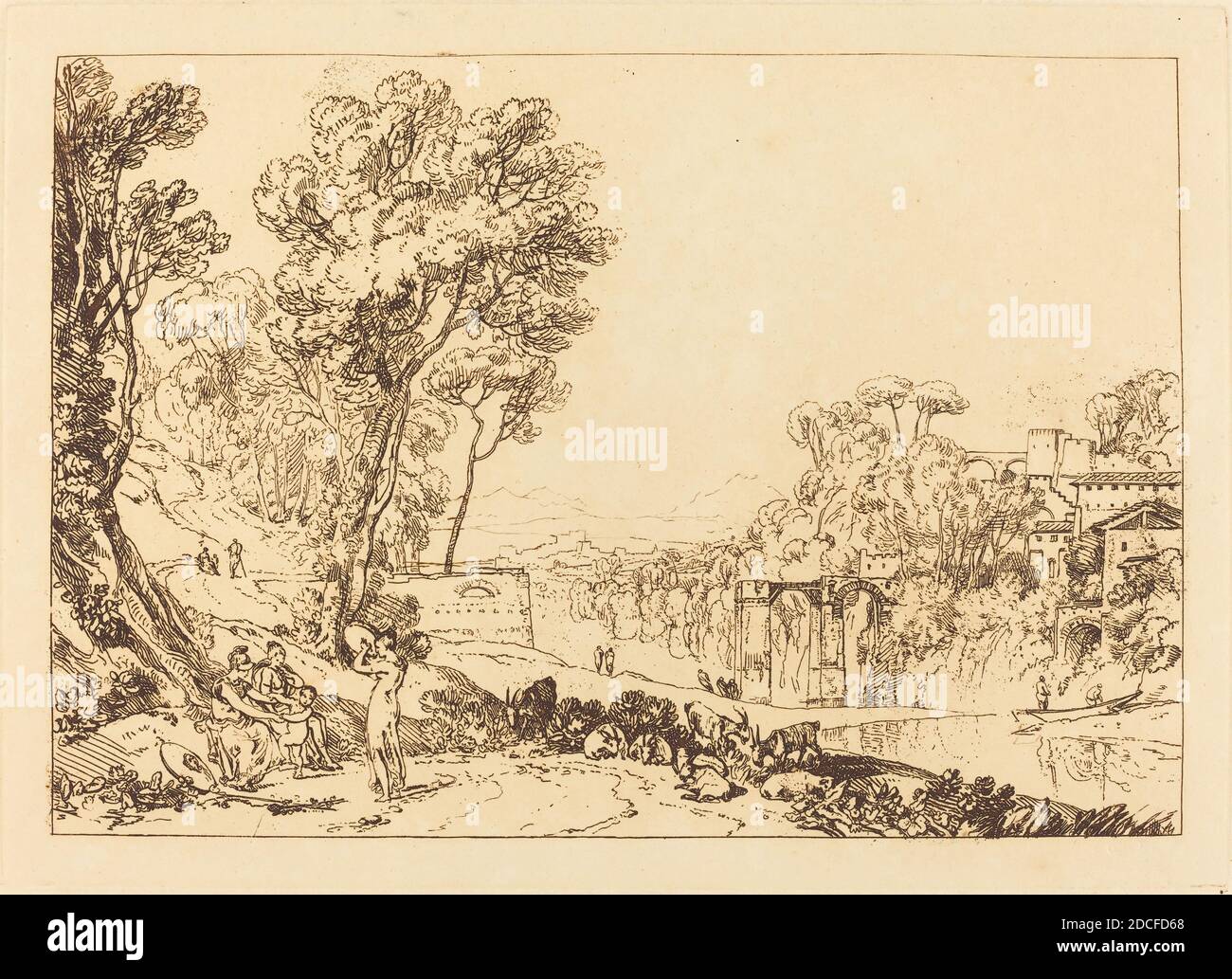 Joseph Mallord William Turner, (Künstler), Brite, 1775 - 1851, The Woman and Tambourine, Liber Studiorum, (Serie), erschienen 1807, Radierung Stockfoto