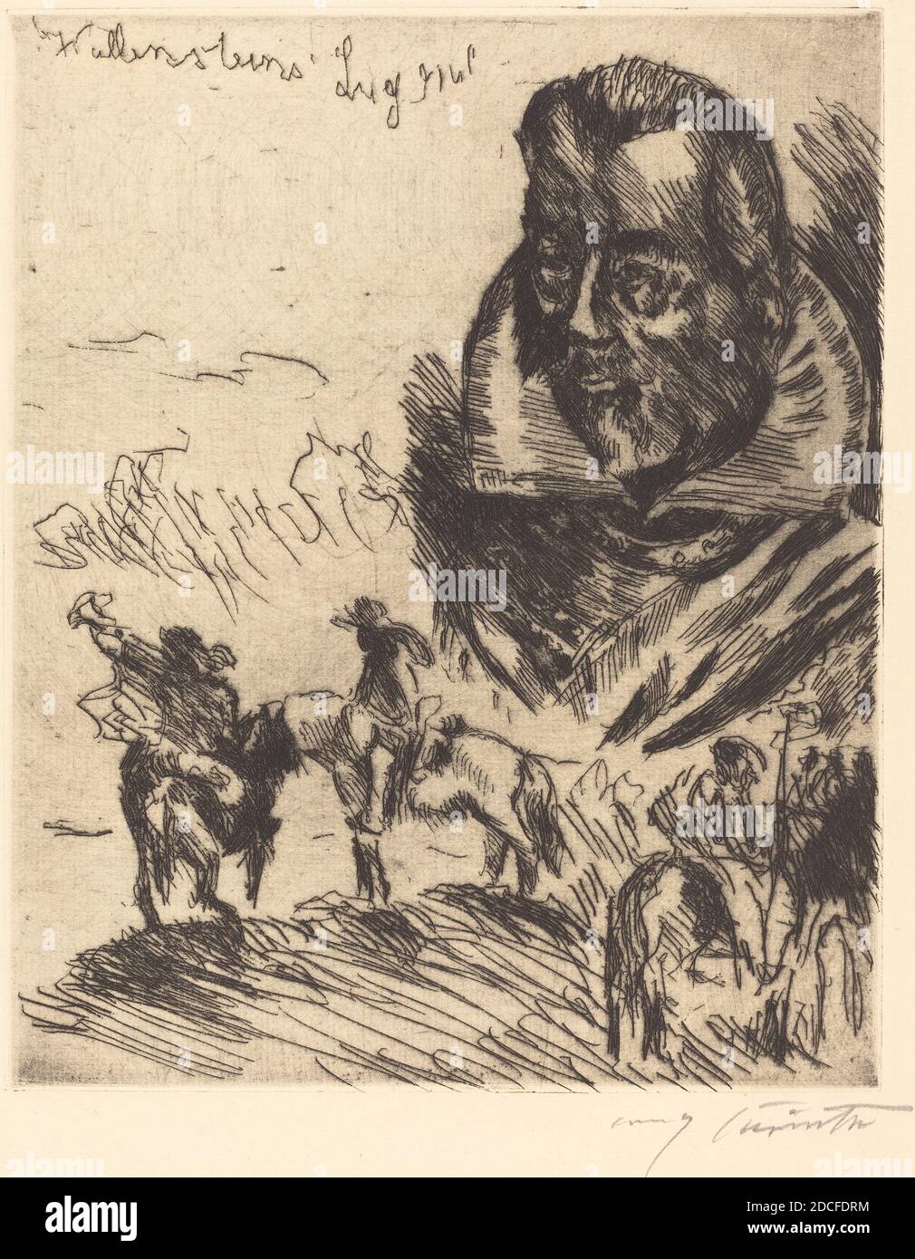 Lovis Corinth, (Künstler), deutsch, 1858 - 1925, Titelbild (Titelseite), Wallensteins Lager, (Serie), 1923, schwarze Radierung auf Büttenpapier, Platte: 25.8 x 20.9 cm (10 3/16 x 8 1/4 Zoll), Blatt: 40.2 x 29 cm (15 13/16 x 11 7/16 Zoll Stockfoto