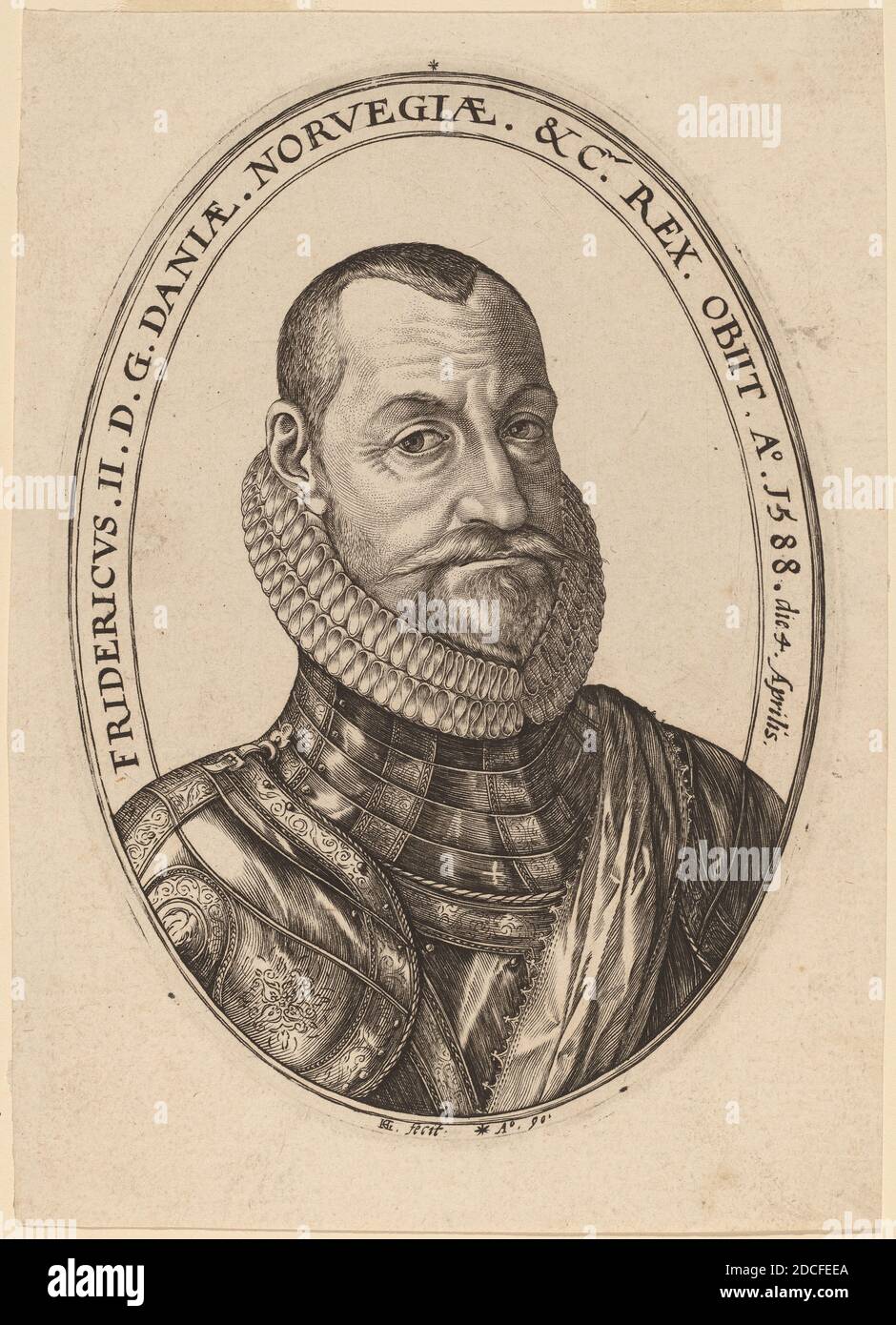 Hendrick Goltzius, (Künstler), Niederländisch, 1558 - 1617, Friedrich II., König von Dänemark und Norwegen, 1590, Gravur Stockfoto