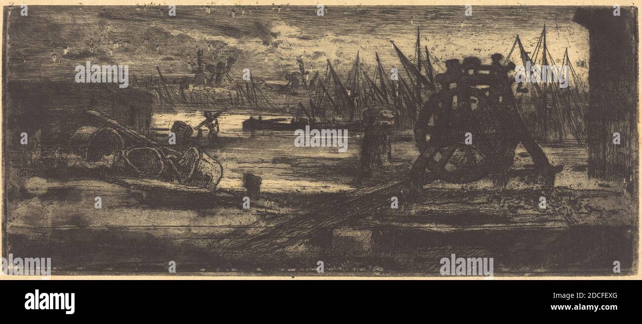 Félix-Hilaire Buhot, (Künstler), französisch, 1847 - 1898, UN Vieux Chantier à Rochester (The Old Dock-Yard at Rochester), Radierung und Aquatinta Stockfoto